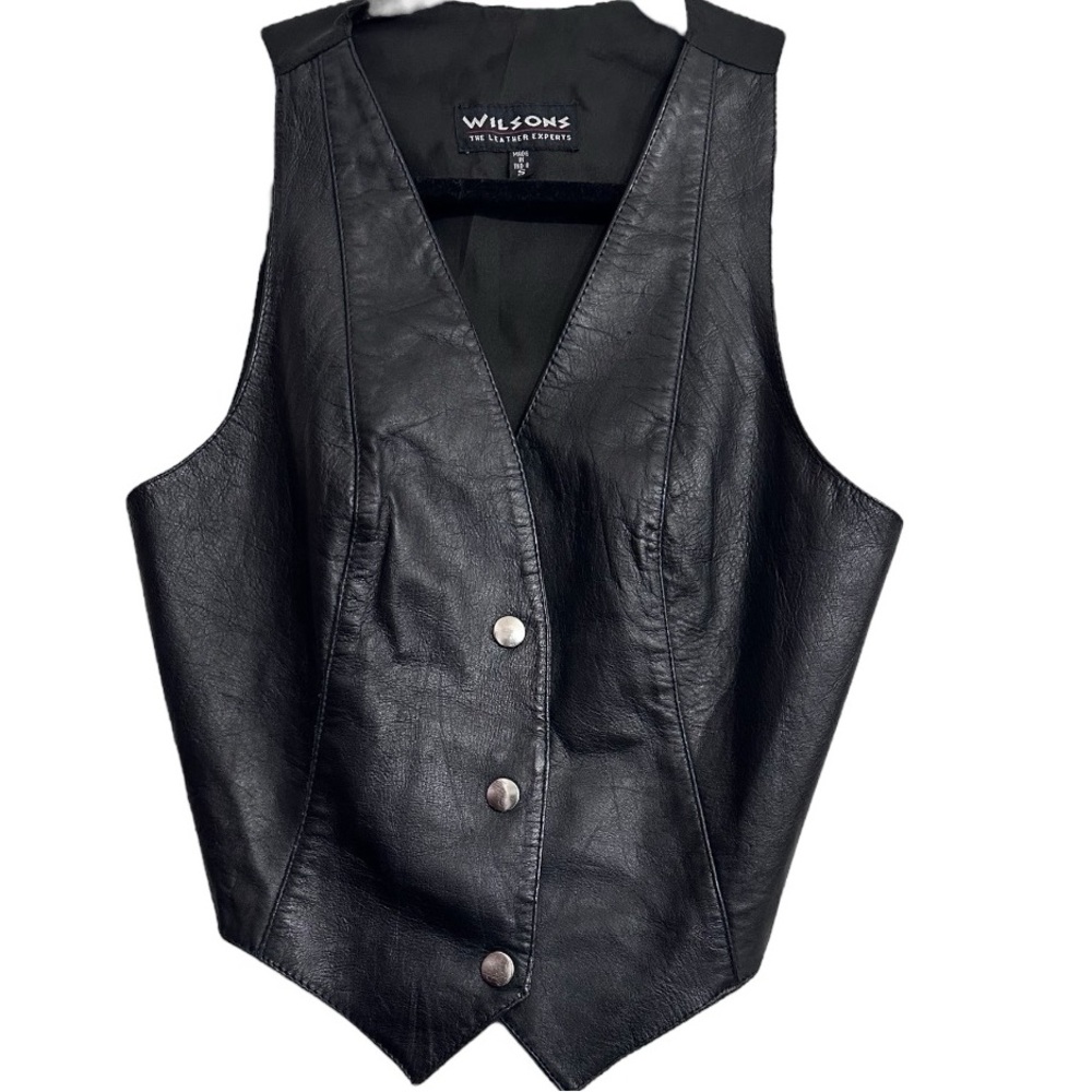 Wilsons Leather Vest Womens Size Small Snap Front Black Casual Vest Biker